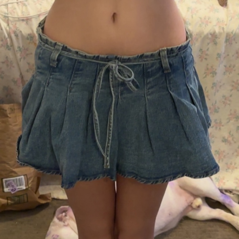 Denim Mini Skirt With Bow